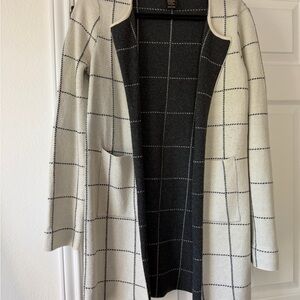 Reversible Windowpane Knit Cardigan - Cream & Charcoal